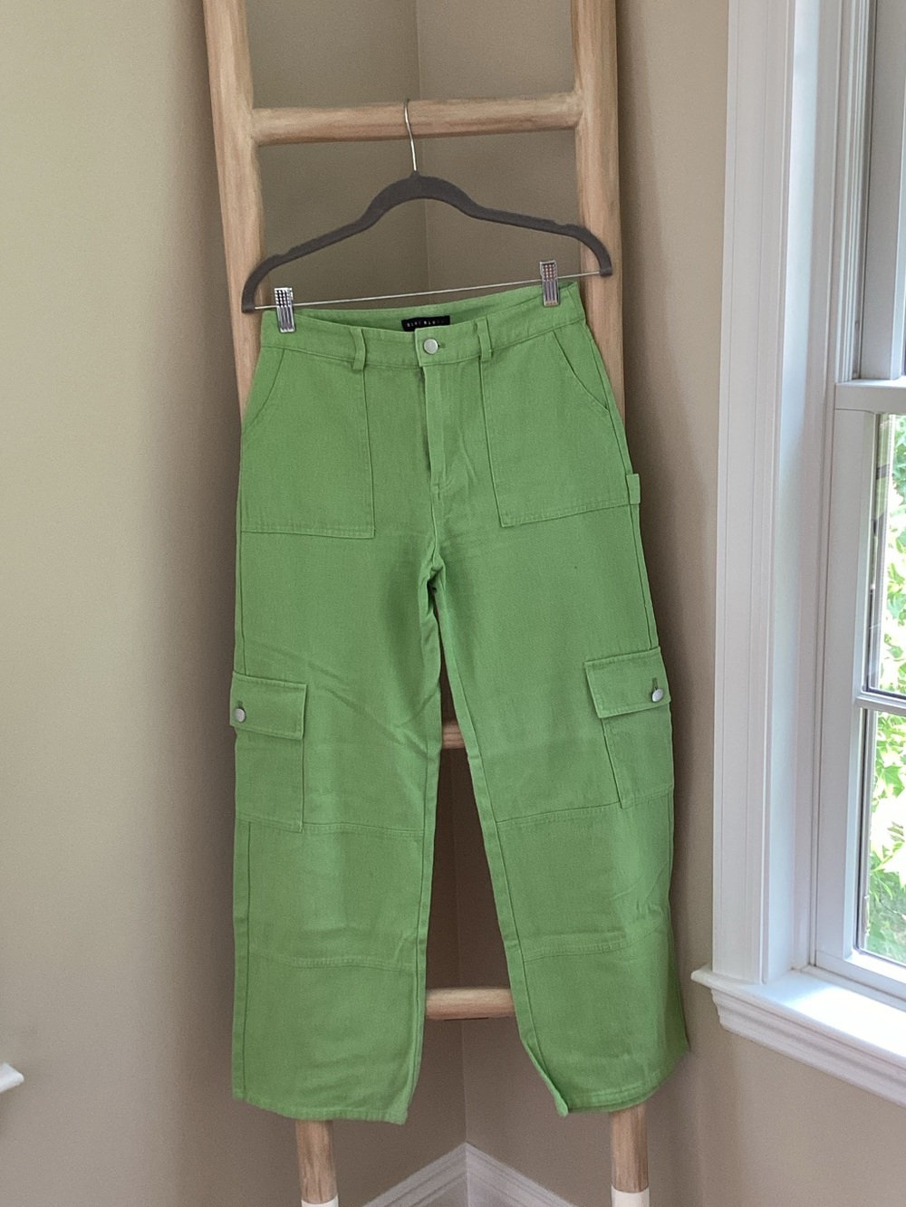 Blue Blush Lime Green Wide Leg Cargo Pants